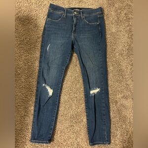 Express Dark Blue Distressed Skinny Jeans
